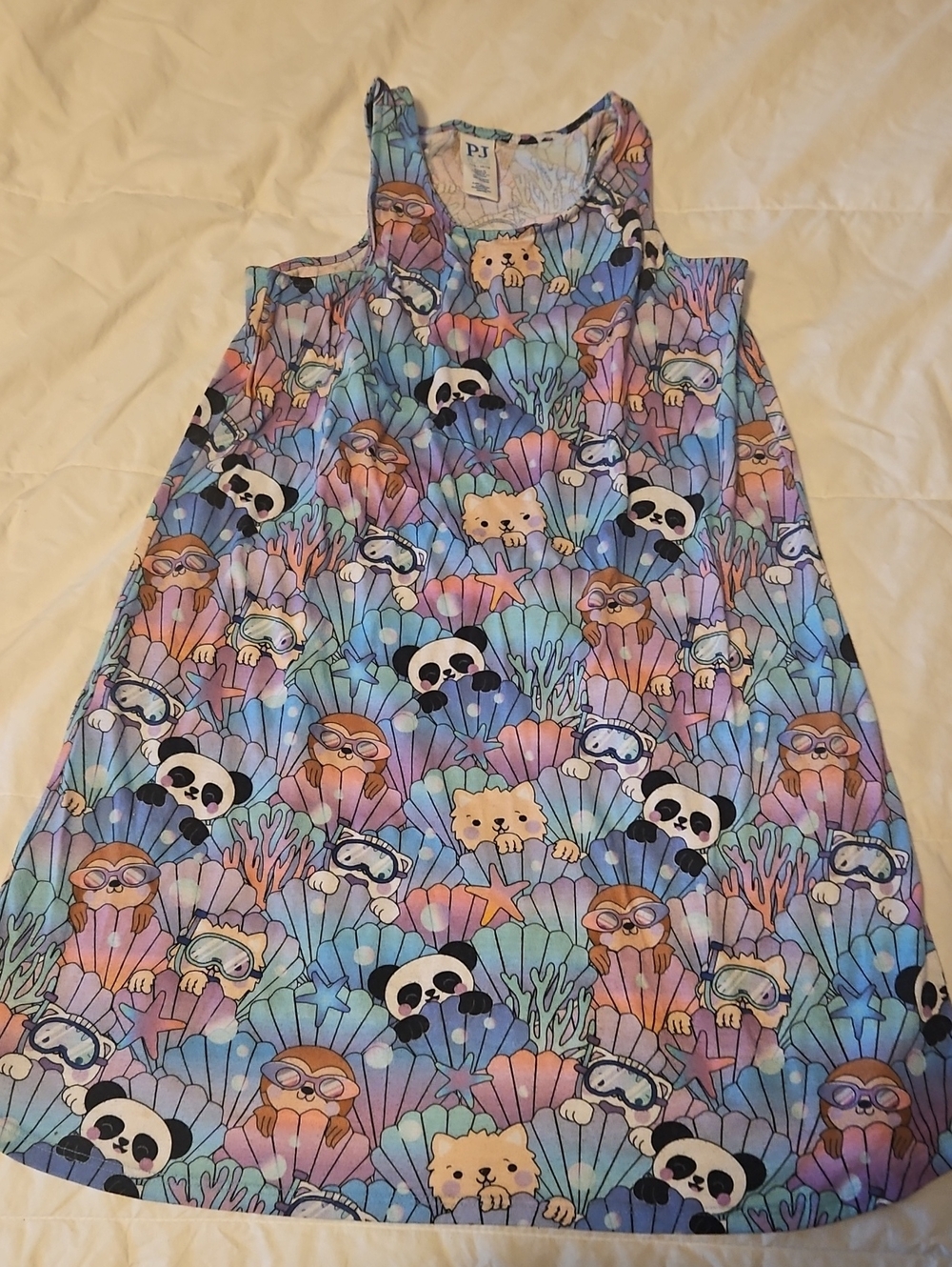 PJ Salvage Girls' Pastel Blue, Pink & Purple Sea Creature Tank Nightgown